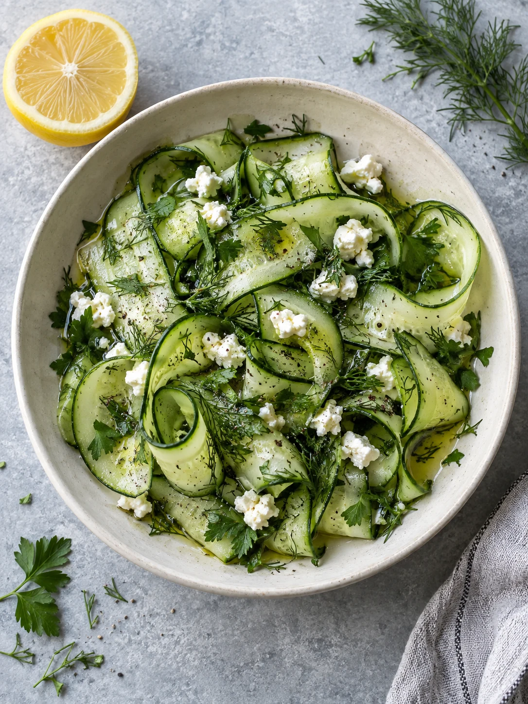 Cucumber, lemon & a handful of herbs
