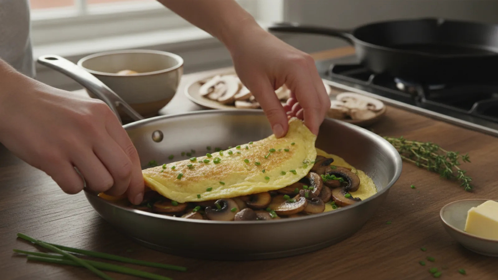 Mushroom Omelette Folding Technique