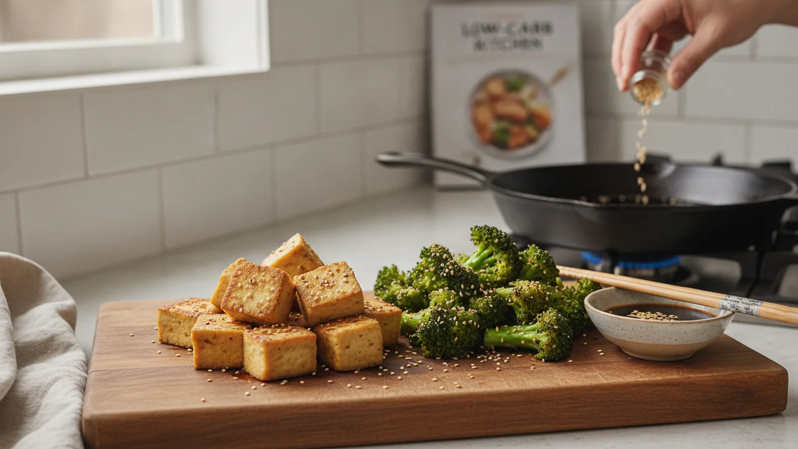 Pan Fried Tofu With Broccoli And Sesame